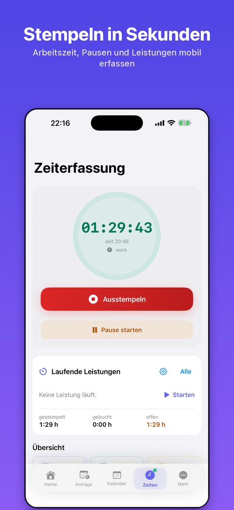 SL-UP iPhone-App: Zeiterfassung: Ein- und Ausstempeln in Sekunden